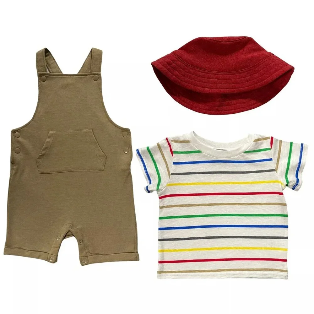 Wonder Nation Baby/Infant Boys Coveralls Tee & Bucket Hat Outfit Set 0-18 Months